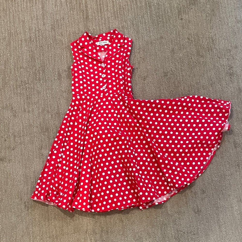Grace Karin Red and White Polka Dot Casual Girls Dress size 8